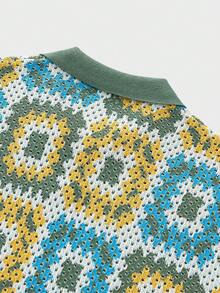 Manfinity Homme Camiseta de punto casual de manga corta con estampado geométrico para hombre - Verde Oliva - Ver 7