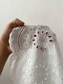 Sunnyshic Vestido de manga abullonada con cuello en V, talla grande, con bordado, textura y botones en la cintura, corte evasé, dulce y elegante para primavera/verano, citas, fiestas - Blanco - Ver 8