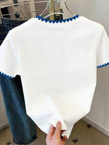 Resyla 新款夏季设计，犬牙刺绣，适合户外、街头、休闲和约会等场合的女士短袖T恤 - 彩色 - 查看 2