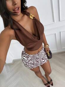 Slaydiva Chân váy ngắn cạp thấp họa tiết bất đối xứng - A - Nhiều màu - Xem 3