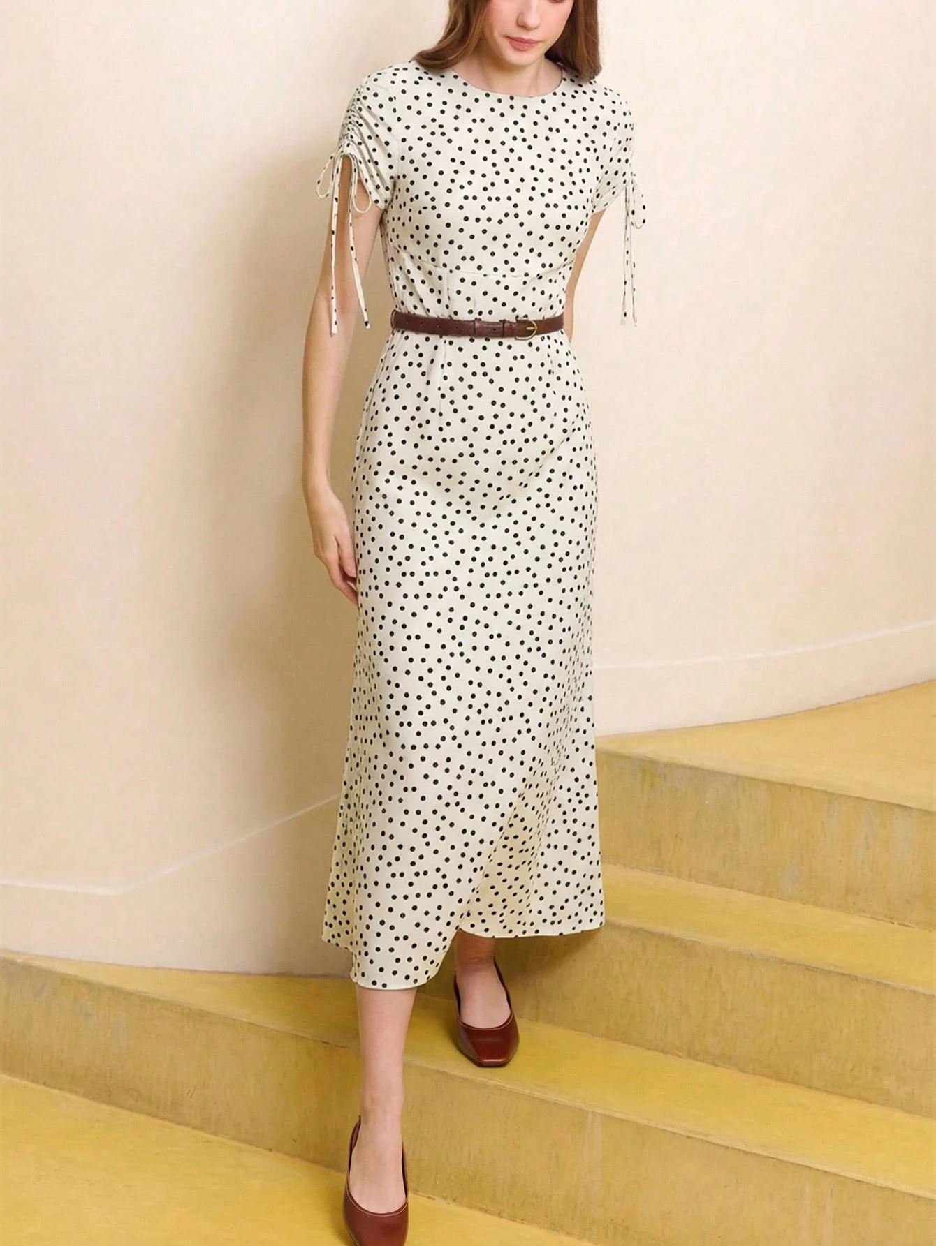 Elegant White Polka Dot Maxi Dress Spring Summer Office Dress Vacation Dress French Style Dress