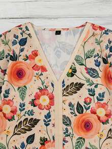 Linhara Large-Sized Woven Summer Women's Shirt For Casual Vacation - Apricot - View 6