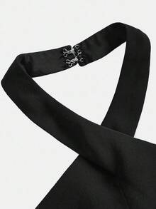 Pitira Tween Girls Elegant Halter Dress, Flower Girl Wedding Party Gown - Black - View 3