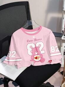 SHEIN X Care Bears Women's Round Neck Short Sleeve Casual T-Shirt, Cropped Style, - White - View 1