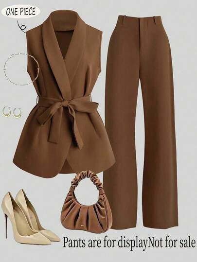 Franclia Stylish Women's Regular Sleeveless Shawl Collar Coat In Brown Fabric , Offices For Women