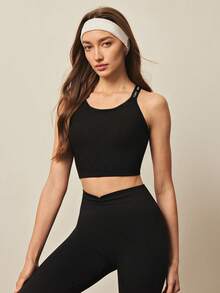 With My Calm 字母印花交叉露背夏季吊带背心 - 黑色 - 查看 4