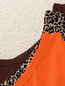 SHEIN LUNE Atasan Kasual Tanpa Lengan Leher Bulat Ukuran Besar, Kaos Motif Cheetah Minimalis untuk Pemakaian Sehari-hari - MultiWarna - View 4