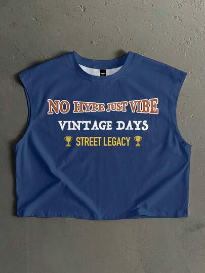 StoneGrade Retro American Fashion English Text Print Cropped Tank Top, Stylish Tank Top For Men, Suitable For Dates, Parties, Outfit, Great Gift For Boyfriend