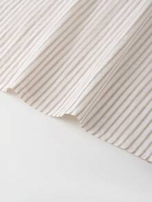 SHEIN Franclia 复古条纹短袖衬衫，夏季通勤时尚之选 - 卡其色 - 查看 6