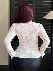 Dazy Plus Plus Size Women's Solid Color Fitted Lace-Up Long Sleeve Cropped T-Shirt, Spring/Autumn - White - View 3