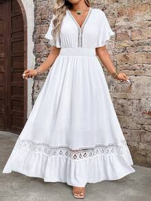 Breezaya Vestido casual romántico de encaje jacquard para mujer de talla grande, adecuado para uso diario, ir al trabajo, vacaciones, primavera/verano - Blanco - Ver 7