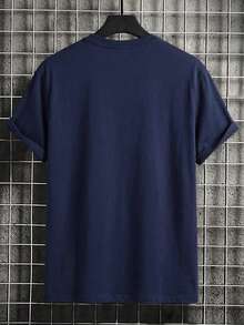 Velminro 男士休闲字母印花圆领短袖家居服上衣，夏季 - 藍色 - 查看 3