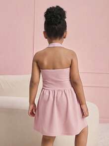 Young Girls Strapless Camisole Dress, Waist Cinched Casual Dress, Versatile For Holiday, Daily Wear, Fashionable & Cute,Kids - Baby Pink - View 2