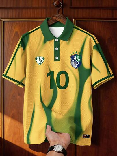 Aesthetic Post Camiseta polo con patrón de llama retro, bloqueo de color, estampado del número 10, camiseta deportiva para hombre, camiseta gráfica para mujer, chaqueta deportiva de moda para hombre, camiseta polo de fútbol/fútbol de manga corta para hombre