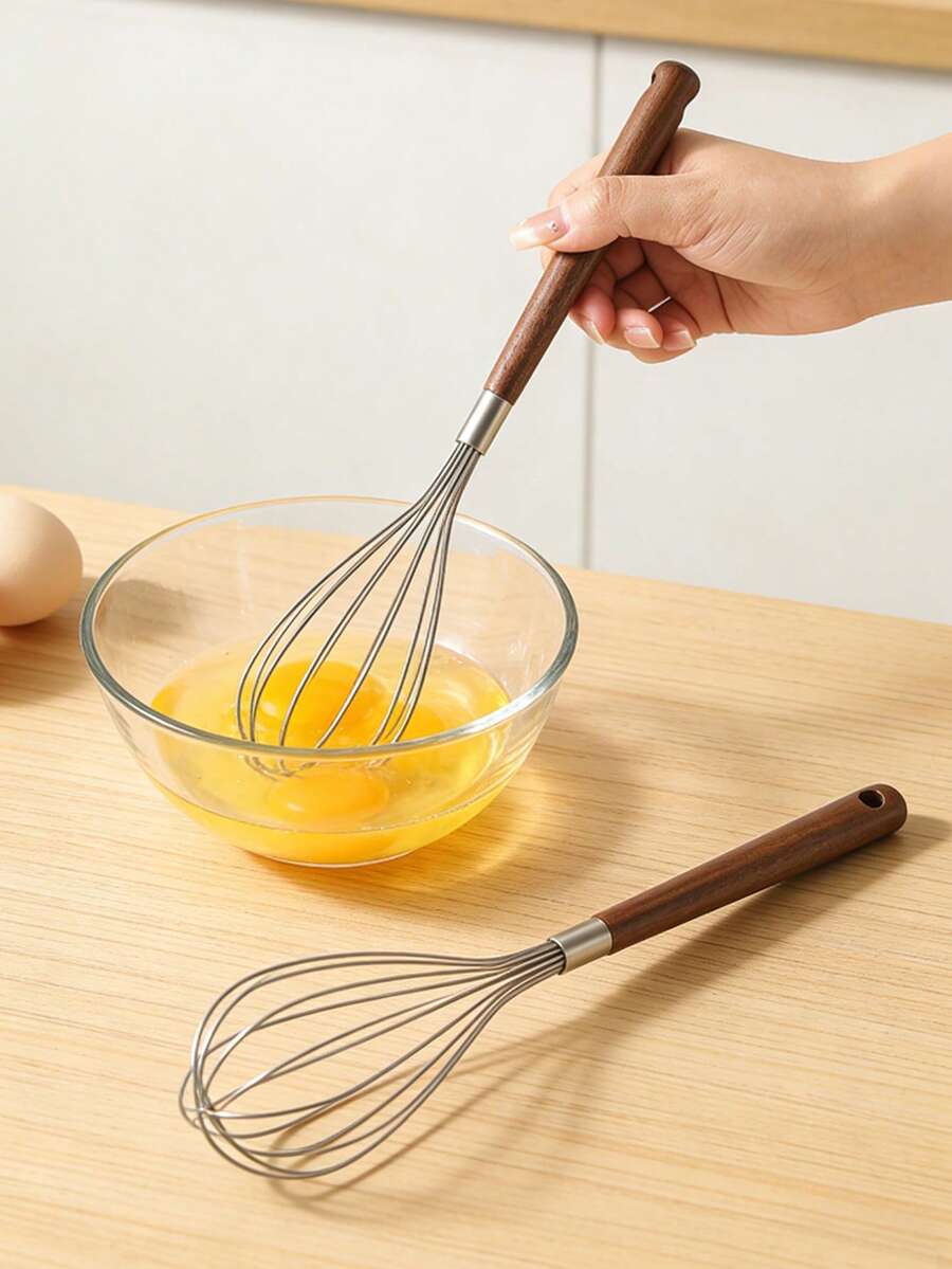1个/2个/6个装不锈钢木柄手动打蛋器/搅拌器 - 无需电池，金属材质，方便烘焙和烹饪，是打发和混合食材的理想选择，打蛋器 | 手动搅拌器 | 结构坚固，手持式打蛋器 - 彩色 - 查看 1