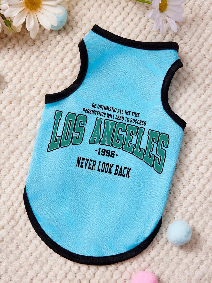PETSIN 1件酷炫字母1996印花宠物背心，蓝黑拼接，柔软透气，舒适宠物服装 - 彩色 - 查看 1