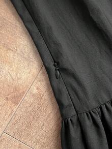 Attitoon 露肩荷叶边格子衬衫，可爱女式上衣，棕色 - 黑色 - 查看 7