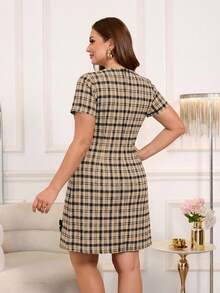Reflora Plus Size Women's Plaid Print Dress With Bow Decor, Elegant Fashion Design For Everyday Wear - Multicolor - View 2