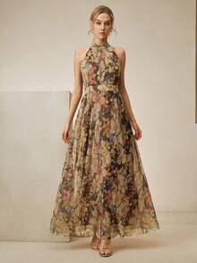 Anewsta Lightweight Flowy V-Neck Cold-Shoulder Tie-Up Sleeveless Loose Casual Dress For Women, Spring/Summer - Multicolor - View 3