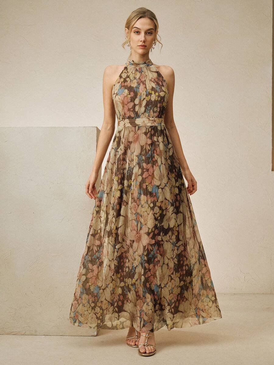 Anewsta Lightweight Flowy V-Neck Cold-Shoulder Tie-Up Sleeveless Loose Casual Dress For Women, Spring/Summer - Multicolor - View 1