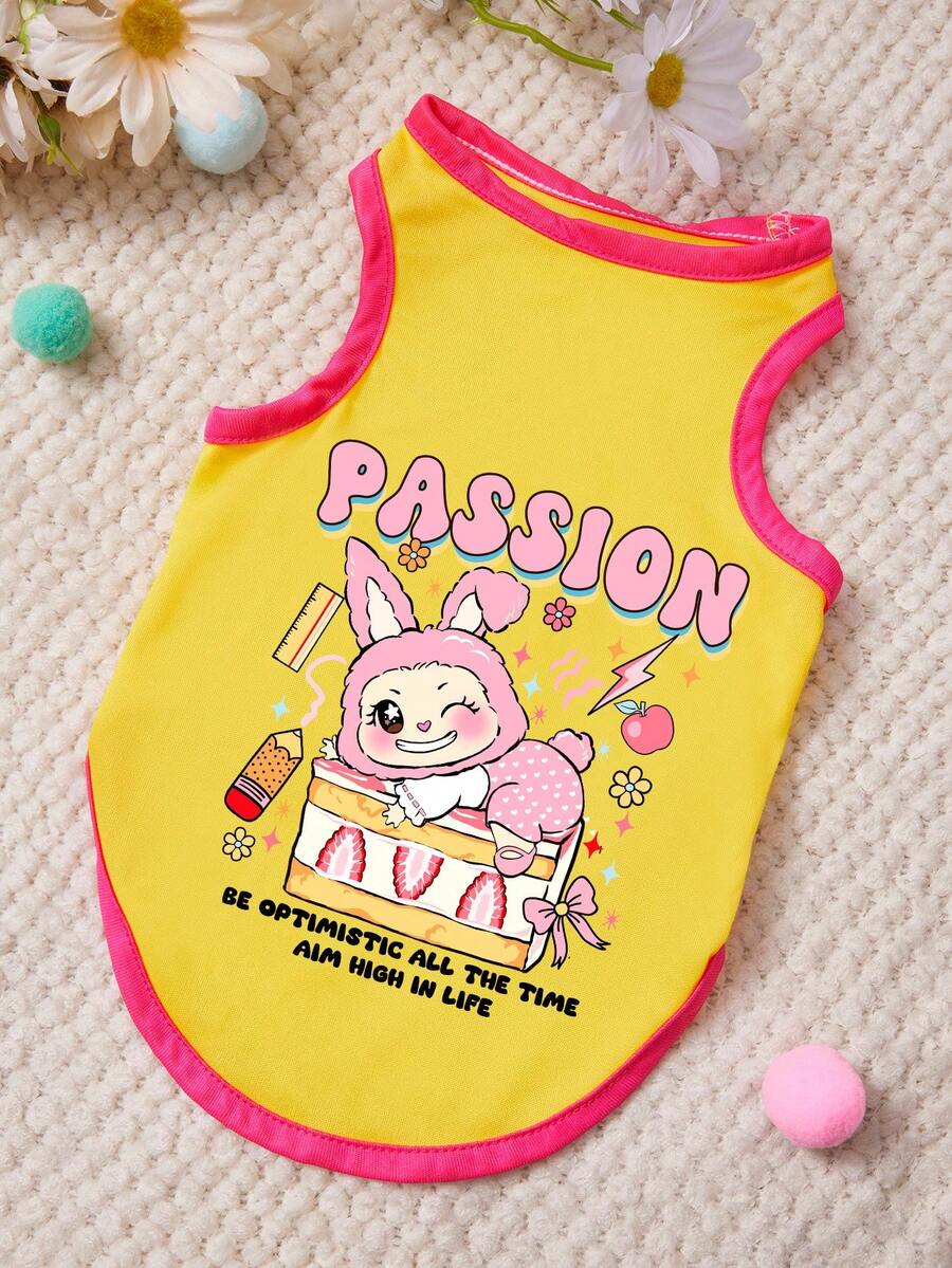 PETSIN 1pc Cute Pink Bear Cake Letter Printed Pet Tank Top Yellow Patchy Rose Red Soft Breathable Comfortable Pet Clothes - Multicolor - View 1