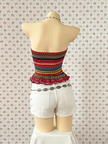 Resyla Women's Patchwork Ruched Fitted Tube Top, Versatile For Dates And Outings - Multicolor - View 2