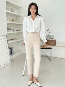 DAZY Women's Casual Solid Color Korean Style Versatile Pants - Apricot - View 5