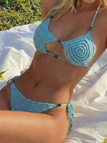 Swim Mod Women's Handmade Crochet Knitted Starfish, Seashell, Beach Cover-Up For Spring/Summer Vacation - Mint Blue - View 3