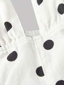 SHEIN MOD Women's Polka Dot Pattern Waist Cinching Halter Neck Denim Dress - Multicolor - View 3