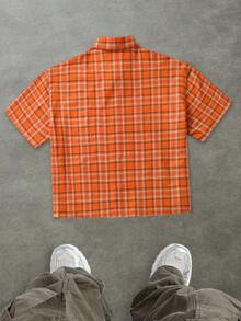 Manfinity Dauomo 男士格子领单排扣字母印花休闲百搭通勤短袖衬衫 - 彩色 - 查看 2