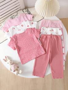 SHEIN Playful Pals 女童夏季三件套，女婴波点短袖轻薄百搭套装 - 彩色 - 查看 2