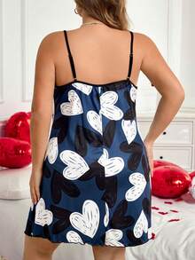 SHEIN CURVE+ CURVE PLUS /Valentine's Day/Plus Size Women Casual Letter Print Cami Dress, Suitable For Valentine's Day - Navy Blue - View 2