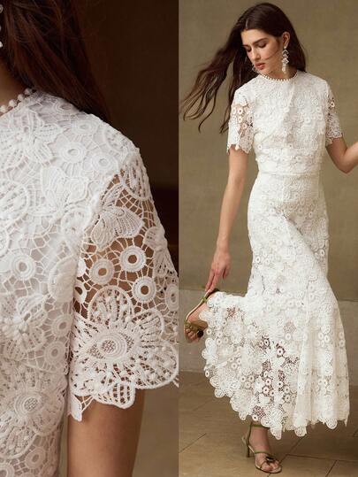 MOTF PREMIUM ELEGANT LACE MERMAID HEM MIDI DRESS FOR WOMEN