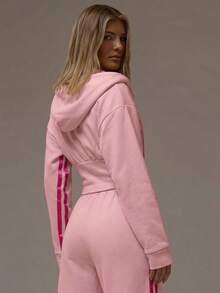 MUSERA Áo nỉ tay phồng, viền tương phản, eo thắt, có mũ, thích hợp mặc thường ngày, đi sân bay, mặc nhà, đi học, mùa thu, Giáng sinh, mùa đông. - Hồng - Xem 2