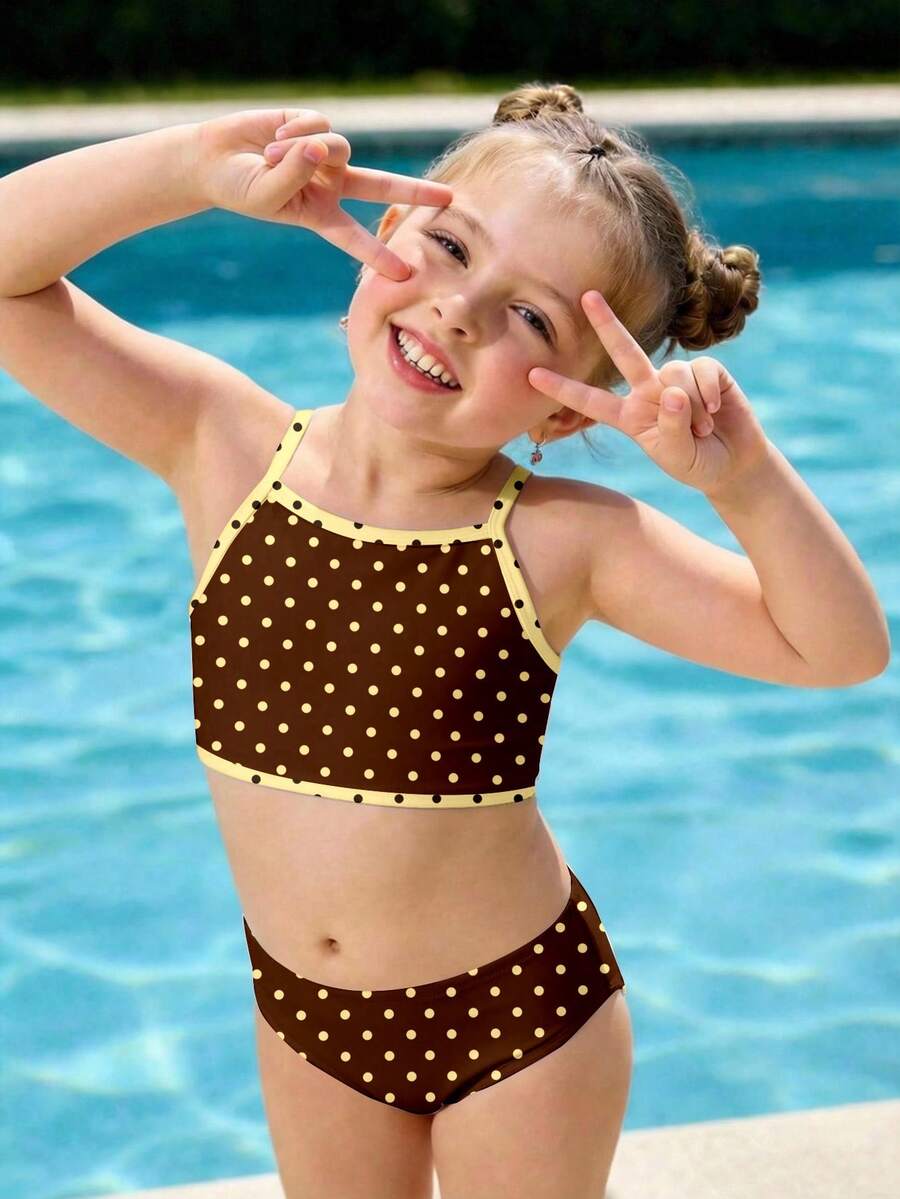 SHEIN Young Girls' Casual Fitted Camisole & Triangle Bikini Swimsuit Set, Suitable For Summer - Multicolor - View 1