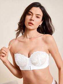 Hourtrue 前扣式女士钢圈文胸，柔软舒适的抹胸式内衣 - 白色 - 查看 9