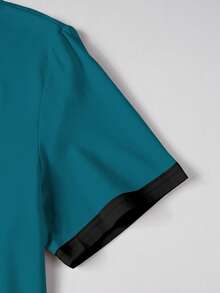 Manfinity Joysei 经典百搭白色圆领T恤，黑色领子，简约时尚休闲马匹标志设计 - 彩色 - 查看 3