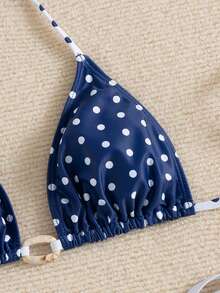 Swim Mod Bikini 2 pièces à imprimé pois avec attache au cou pour femmes, idéal pour les vacances à la plage au printemps/été - Multicolore - Voir 5