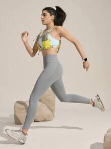 Exploreva 女士纯色高腰休闲百搭日常户外打底裤 - 灰色 - 查看 2