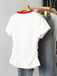 Resyla 女士撞色露脐上衣，夏季新品，修身腰部设计，花卉印花图案，百搭优雅，适合办公室和居家穿着。 - 白色 - 查看 2