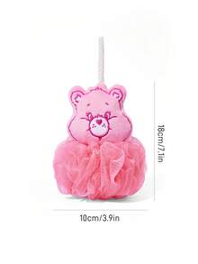 SHEIN X Care Bears 1 Cute Cartoon Pink Love Bear Bath Ball, Bath Sponge, Super Soft Foam Mesh For Bath, With Lanyard. - Pink - View 3