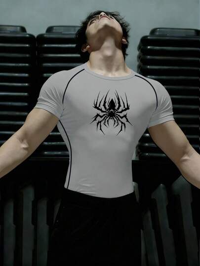 GymBeat Men's Spider Print Raglan Short Sleeve Sports T-Shirt