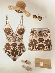 Sweetra 女士复古格子蓝色配套迷你连衣裙连体泳衣，适合度假 - 彩色 - 查看 4