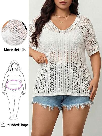 Enliva 大码女式休闲简约度假百搭针织套头衫，白色，适合休闲度假