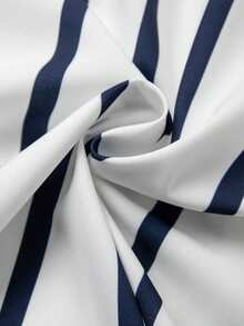 Franclia Women's Casual Elegant Minimalist Commuter Style Striped Sleeveless Shirt And Skirt 2-Piece Set, Suitable For Daily Commute - Blue - View 6