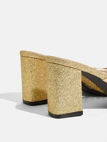 CUCCOO TILAWA Sepatu hak tebal berhiaskan rhinestones yang modis untuk pesta wanita. - Emas - View 4