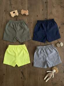 4pcs/Set Toddler Infant Baby Boys Casual Elastic Waist Shorts Sun Protection UPF 40+ Cooling Touch Embroidered Patch Drawstring Design Versatile Style - Multicolor - View 2