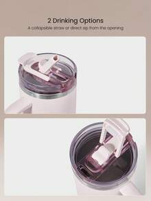 GLOWMODE 40 OZ Big Sips Insulated Stainless Steel Portable Travel Collapsible Straw Car Cup Holder Compatible Hot Cold Drink Tumbler Daily Casual - Pink - View 3