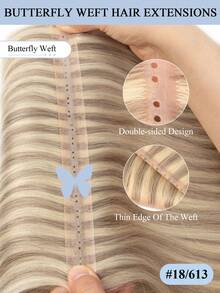 Tóc nối Butterfly Weft, tóc thật 12-24 inch, màu vàng tro hoặc vàng highlight, tóc thẳng, tóc nối vô hình, tóc nối PU có lỗ, mềm mại và mượt mà, thích hợp cho hàng ngày, tiệc tùng, lễ hội và đám cưới. - S18/613 - Xem 5