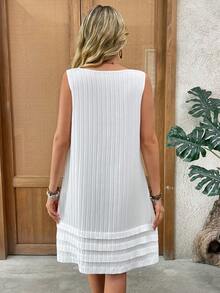 EMERY ROSE Women's Solid Color Round Neck Casual Party & Travel Mid-Length Dress - White - View 2